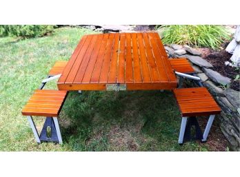 Portable Foldable Camping Picnic Table With Seats Chairs,  4-Person Fold Up Travel Picnic Table