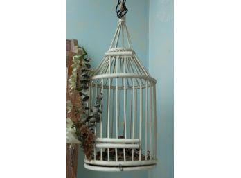 Rustic White Hanging Wooden Bird Cage - Home Decor