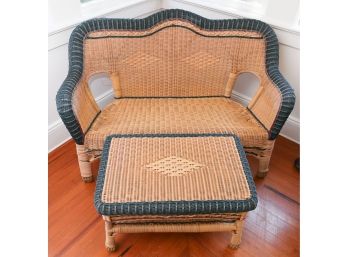 Wicker Sofa W/ Cushions & Coffee Table  (Plastic)