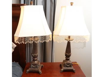 A Pair Of Vintage Metal Table Lamps W/ Lamp Shade - Tested