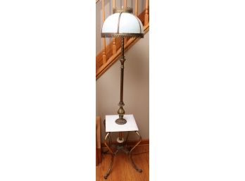 Vintage Marble/brass Floor Lamp W/ End Table Attached - Tested