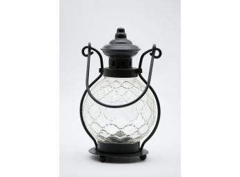 Glass Lantern With Black Base & Top