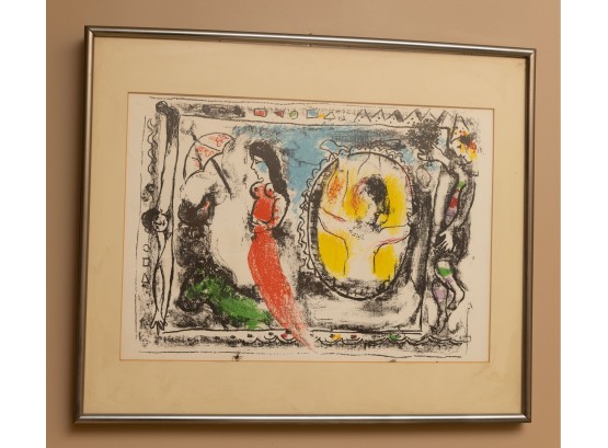 Lithograph, Femme Avec Parapluie From Derriere Le Miroir By Marc Chagall, 1964 - Framed & Matted  -