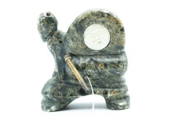 Vintage Signed Bekoa Look Intuit Soap Stone Eskimo Seal Hunter W/ Spear