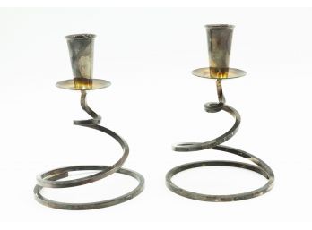 Elegant Modern Mid Century Silver Plated Candle Stands