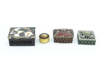 Lot Of 4 Vintage Trinket Boxes/mosaic Pill Box