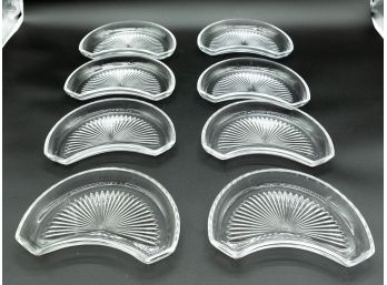 Lot Of 8 Val St. Lambert Crystal Regent Crescent Curved Salad/hors D'oeuvres Plates - Signed