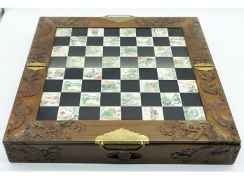 Vintage  Wood Folding Chess Set Board, Chinese Chet Set - Complete Set