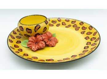 Charming Spotted Chip And Dip Bowl - Signed Cali