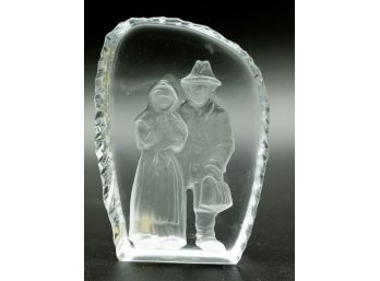 Hovmantorp Glass Paperweight, Old Couple Swedish Art Glass