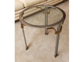 Vintage Mid Century Modern Chrome Brass Coffee Table, Jansen Neoclassical Style
