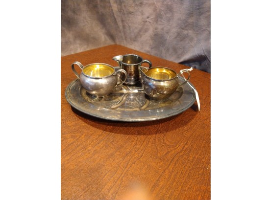 Silver Stamped Tray 2 Creamer And 1 Sugar