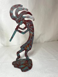 Kokopelli Dancer Metal Art Sculpture And Matching Candle Holder With Candle