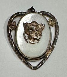 Heart Shaped Pendant - Mother Of Pearl And Eagle Emblem