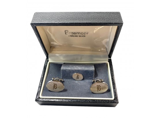 Sterling Silver  Tie Tack And Matching Cuff Links
