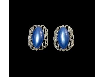 Sarah Coventry - Vintage Earrings With Large Smokey Blue Stones