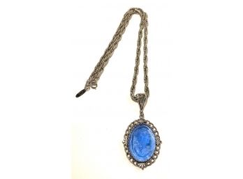 Whiting Davis - Large Vintage Opaque Blue Cameo Necklace