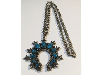 Western Style Horseshoe Necklace With Turquoise