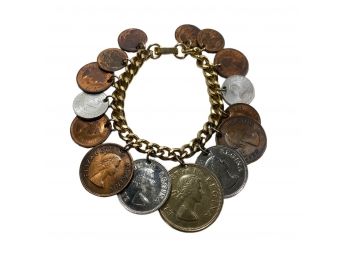 Vintage Charm Bracelet With Foreign Coins