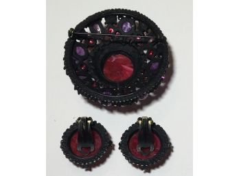 Brooch And Clip-on Earring Set