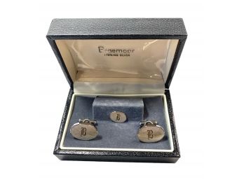 Sterling Silver  Tie Tack And Matching Cuff Links