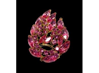 Weiss - Signed Pink Rhinestone Floral Pin