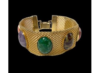 Sarah Coventry - Signed Mesh Bracelet With Colored Stones
