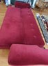 Vintage Oak & Red Velvet Click-clack Sleeper Sofa Bed