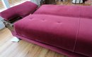 Vintage Oak & Red Velvet Click-clack Sleeper Sofa Bed