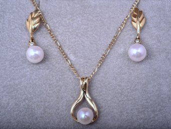 14k Gold Pearl Earring And Pendant Set (22)
