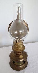 Vintage Brass Oil Lamp With Wall Mount Reflector
