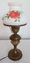 Vintage Converted Oil Lamp Rose Glass Shade