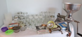 Mixed Lot Canning Supplies Including A Squeezo