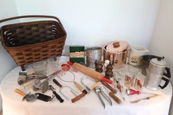 Vintage Kitchen Equipment With Woven Basket