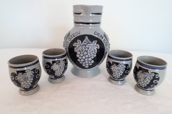 German Pottery Pitcher And Wine Cups