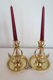 Set Of 2 Ship's Gimbal Chamberstick Brass Candleholders