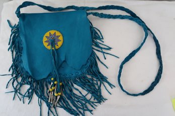 Fringed Leather Purse In Turquoise