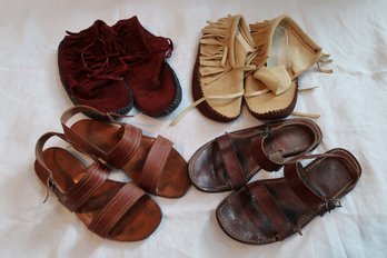 Rustic Sandals And Deerskin Moccasins
