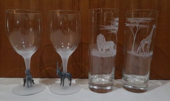 Wine Glasses And Tallboys With African Animals