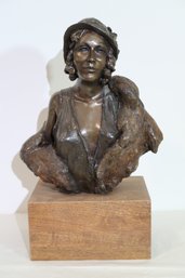 George Lundeen Bronze Bust Of A Woman 'Fur Coat' (1974)  Signed & Numbered 4/7