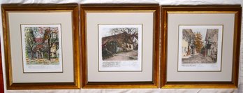 Set Of Three Hand Colored Framed Etchings Famous Composer Houses
