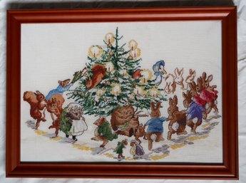 Beatrix Potter Green Apple Christmas Tree Cross Stitch - Framed