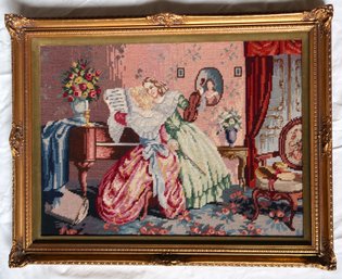 Two Women At A Piano Framed Needlepoint