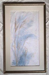 Framed Mixed Media Water Color And Stipa Grass By Karen Nelson