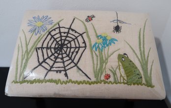 Embroidered Footstool W/ Spiderweb