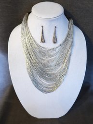 Liquid Silver Sterling 140 Strand Necklace & Earrings
