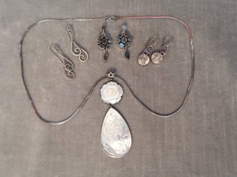 Sterling Earrings Plus MOP Necklace