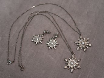 Rhinestone Snowflake Earrings And Two 18' Pendant Necklaces
