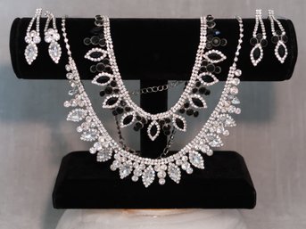 Set Of Sparkle Necklaces Black And Clear With Matching Earrings 18'