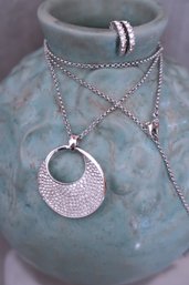 Swarovski Crescent Pendant Necklace 26'  &  Earrings (#2)